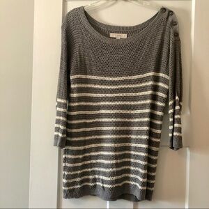 Gray and white striped crocheted loft sweater